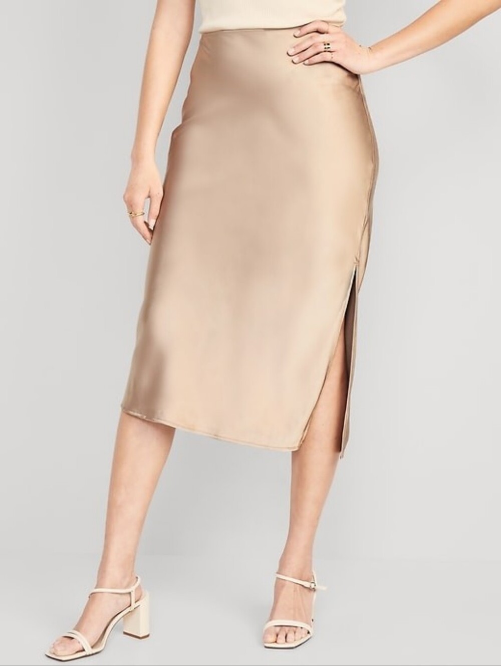 Old Navy Champgne Satin Midi Skirt